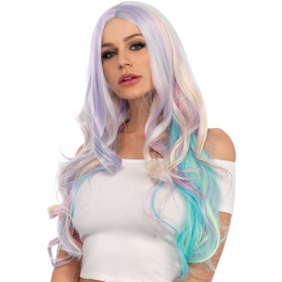 Leg Avenue Pastel Rainbow Long Wavy Synthetic Wig - Picture 2 of 12